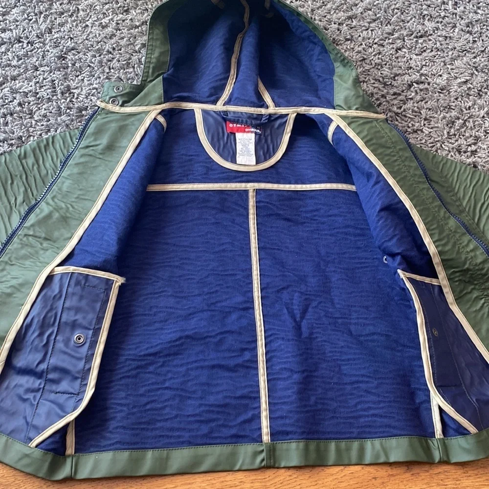 GYMSPORT GYMBOREE Vintage Green Hooded Raincoat Jacket Size 3 to 4 years old